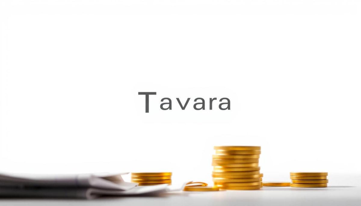 A modern, minimalist financial infographic set against a clean, white background. In the foreground, a stack of gold coins and financial documents, conveying the monetary aspects of franchising. In the middle ground, a sleek, stylized illustration of the "Tavana Franchise" brand logo, rendered in a sophisticated, understated manner. The background features a subtle grid pattern, lending structure and visual interest. Soft, directional lighting creates depth and highlights the key elements. The overall mood is professional, informative, and visually appealing, perfectly suited to illustrate the "Financial Aspects of Franchising" section of the article.