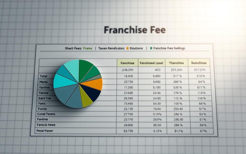 An intricate and visually captivating breakdown of franchise fees, showcasing the Tavana Franchise brand. In the foreground, a sleek, modern pie chart illustrates the allocation of fees, each slice meticulously detailed. The middle ground features a meticulously rendered table, displaying a clear breakdown of individual fee categories. In the background, a subtle grid pattern creates a sense of structure and organization, complementing the professional and informative nature of the image. The lighting is soft and evenly distributed, creating a clean, corporate aesthetic. The camera angle is slightly elevated, giving the viewer a comprehensive overview of the information presented. The overall mood is one of clarity, precision, and a deep understanding of the complexities of franchise fee structures.