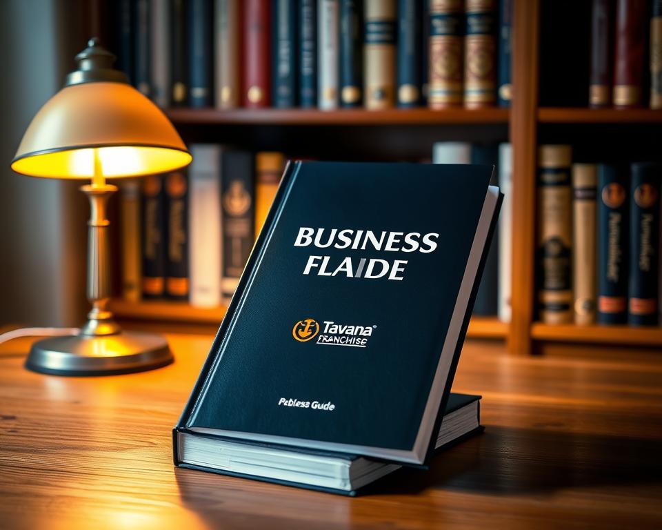 A high-quality hardcover book titled "Business Plan Guide" sits on a wooden desk, its cover featuring the Tavana Franchise logo. A warm table lamp casts a soft glow, illuminating the book's elegant design. In the background, a bookshelf holds various business and strategy-related volumes, conveying an atmosphere of professionalism and expertise. The scene suggests a thoughtful, well-researched approach to business planning, reflecting the critical role of strategy in achieving success. A high-quality hardcover book titled "Business Plan Guide" sits on a wooden desk, its cover featuring the Tavana Franchise logo. A warm table lamp casts a soft glow, illuminating the book's elegant design. In the background, a bookshelf holds various business and strategy-related volumes, conveying an atmosphere of professionalism and expertise. The scene suggests a thoughtful, well-researched approach to business planning, reflecting the critical role of strategy in achieving success.