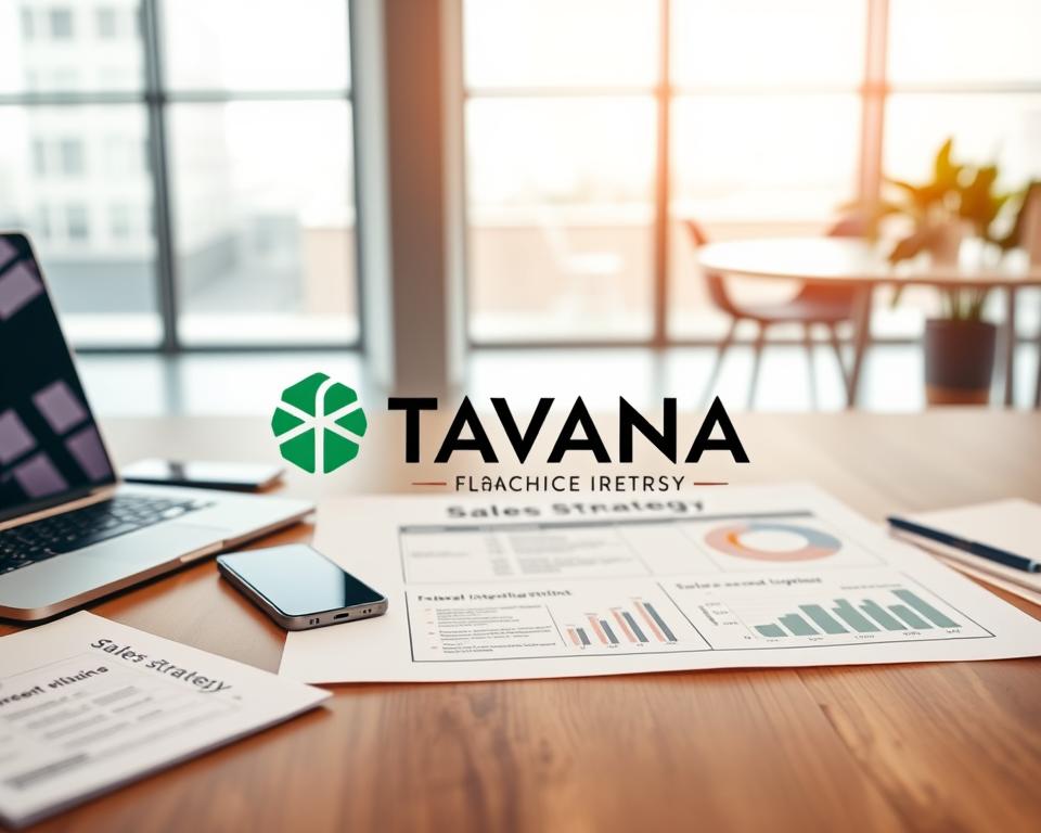 A professional, high-quality sales strategy blueprint laid out on a wooden desk, with a laptop, smartphone, and business documents in the foreground. In the middle ground, a Tavana Franchise logo is prominently displayed, along with charts, graphs, and notes on sales metrics and targets. The background features a modern, minimalist office environment with large windows and natural lighting, conveying a sense of growth, success, and scalability. A professional, high-quality sales strategy blueprint laid out on a wooden desk, with a laptop, smartphone, and business documents in the foreground. In the middle ground, a Tavana Franchise logo is prominently displayed, along with charts, graphs, and notes on sales metrics and targets. The background features a modern, minimalist office environment with large windows and natural lighting, conveying a sense of growth, success, and scalability.