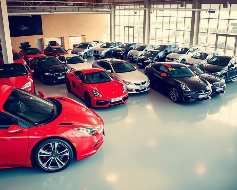 An automotive showroom filled with various franchise models, bathed in warm, diffused lighting. In the foreground, a sleek red "Tavana Franchise" sports car stands prominently, its glossy finish reflecting the carefully curated display. The middle ground features a range of other franchised vehicles, including sedans, SUVs, and trucks, each showcasing the distinct styles and features of their respective brands. The background is a modern, minimalist interior, with large windows allowing natural light to pour in, creating a sense of openness and professionalism. The overall atmosphere exudes a sense of opportunity and potential, inviting the viewer to explore the diverse automotive franchise options available.