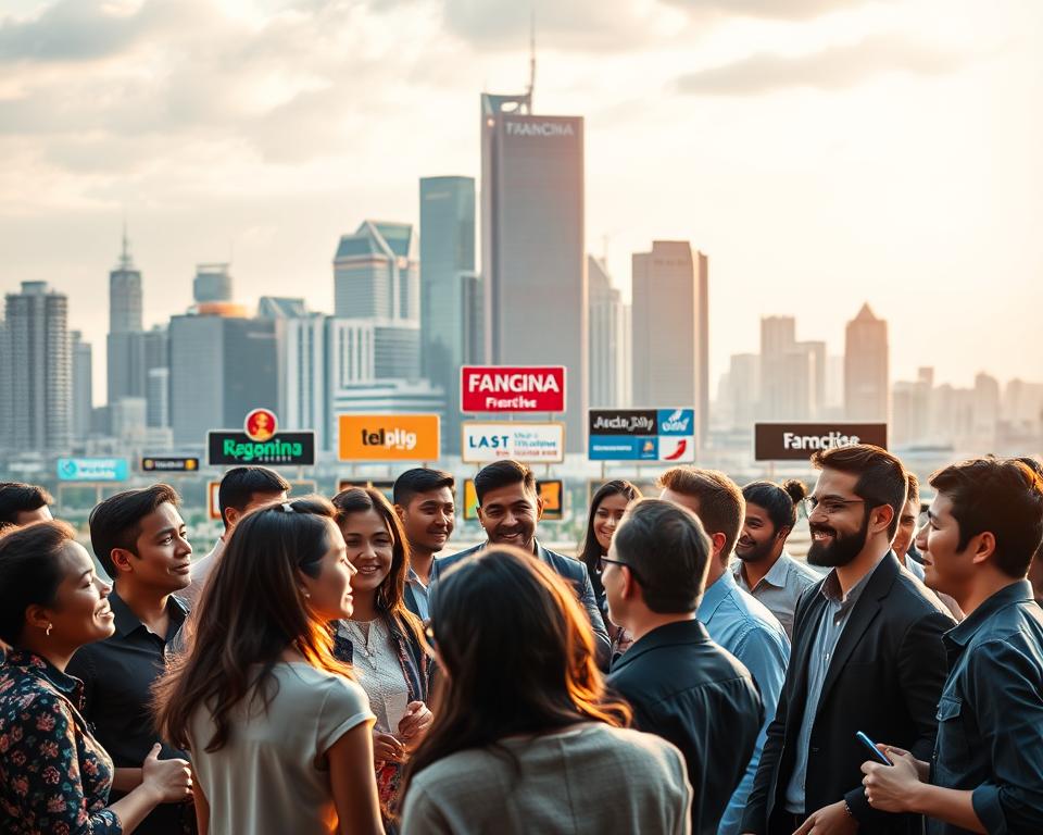 Franchise business opportunities, a vibrant scene featuring the "Tavana Franchise" brand. In the foreground, a group of diverse entrepreneurs engaged in a lively discussion, their expressions conveying enthusiasm and determination. The middle ground showcases a variety of franchise models, each with its own unique offerings and branding. In the background, a modern cityscape provides a dynamic backdrop, suggesting the vast potential for growth and expansion. The lighting is warm and inviting, casting a sense of optimism and opportunity. The overall composition captures the essence of the franchise landscape, inspiring viewers to explore the available prospects.